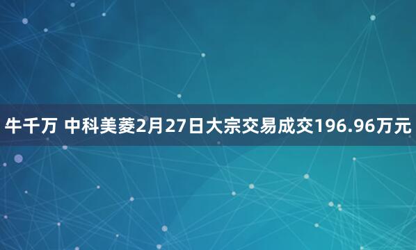 牛千万 中科美菱2月27日大宗交易成交196.96万元